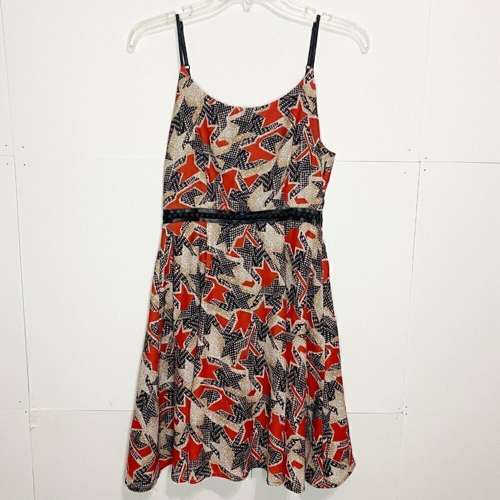 Miss Me Mini Dress Sz. Small Leather Details Adj. Spaghetti Straps Geometric